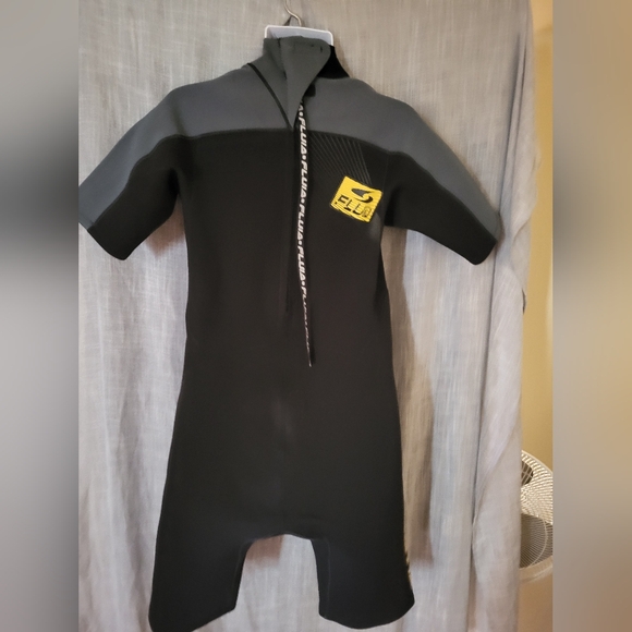 Wetsuit Mens LARGE  Fluid Shortie Swimsuit Black Yellow - Picture 6 of 10